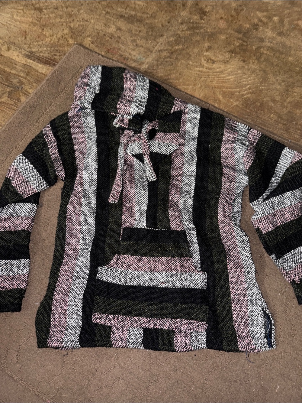 Striped Hooded Knit Sweater in Black and Pink